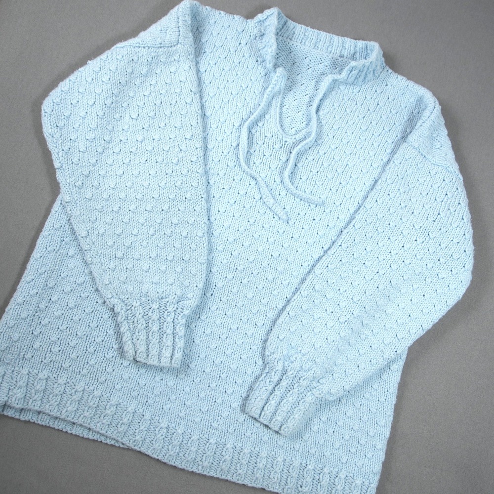 Handmade Lace Up Popcorn Knit Cable Texture Women Sweater M Chunky Coastal